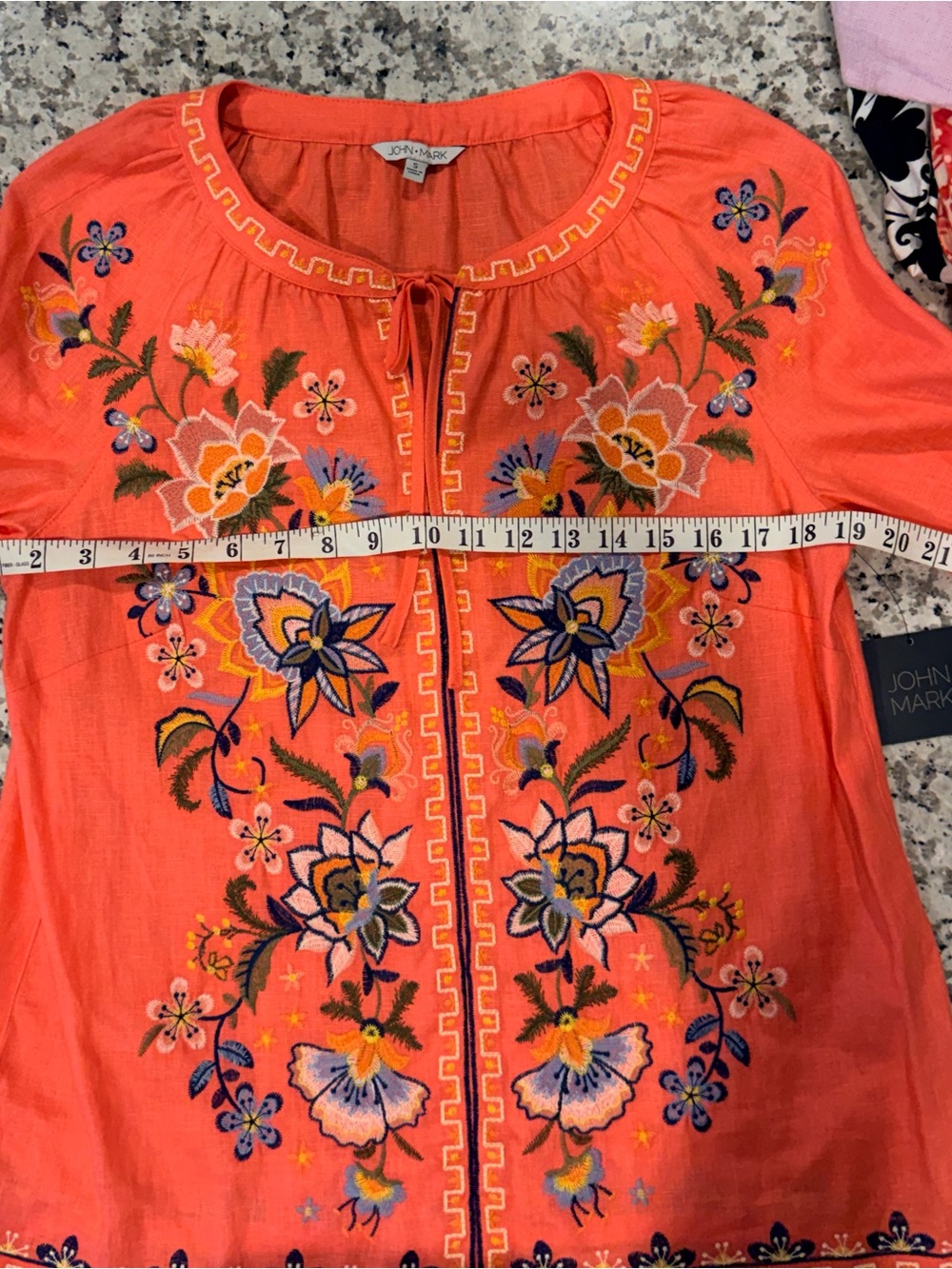 John Mark Coral Embroidered Floral Tunic - Picture 9 of 10